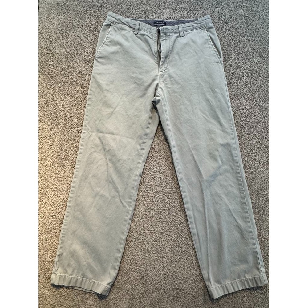 Nautica Classic Fit Deck Pants Men's 32x30 Gray Chino Cotton Casual